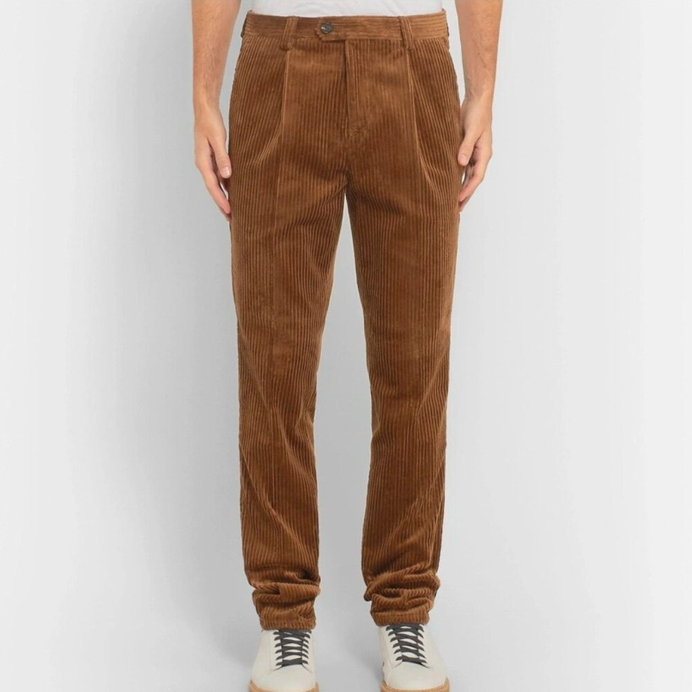 Brunello Cucinelli leisure corduroy fit trousers men single pleat pants 32